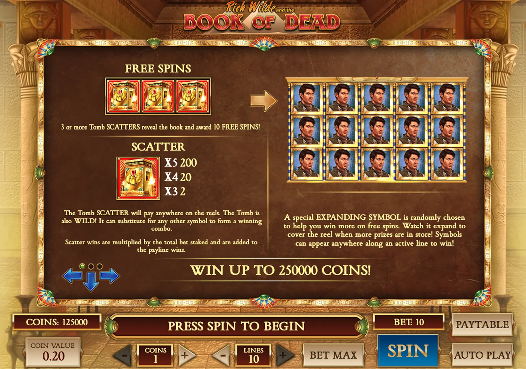 Book of Dead premium symbols and payouts